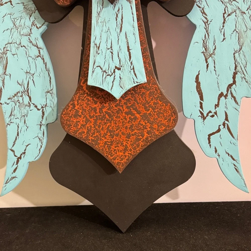 Wooden Angel Wings Cross Blue, Brown and Black Cross With Wings Wall Decor